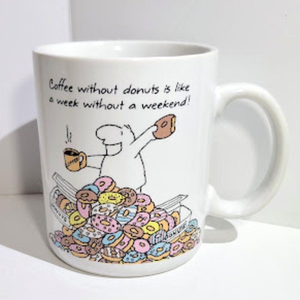 VINTAGE 80'S HALLMARK MUGS COFFEE MUG CUP "COFFEE WITHOUT DONUTS…"